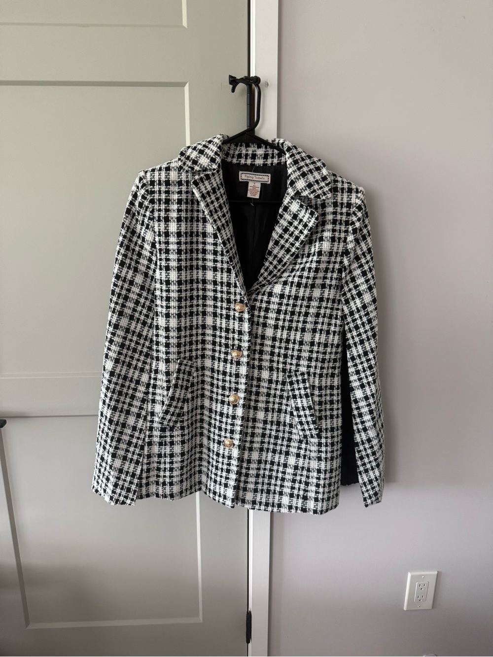 Flying Tomato Black & White Tweed Cape Jacket